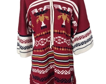 Poncho peruano de punto vintage de los años 70, túnica estilo suroeste con flecos, talla M/L
