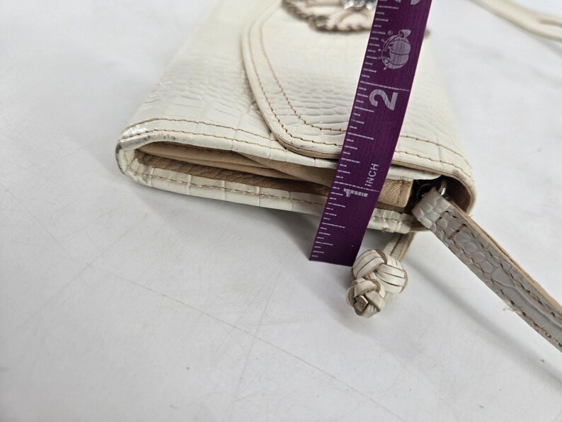 Vtg Brighton Off White Crocodile Leather Embroidered Flower Wallet Crossbody Bag image 12