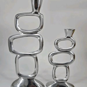 Vintage Matthew Hilton Modernist Aluminum Circle Candlestick Holder Brutalist