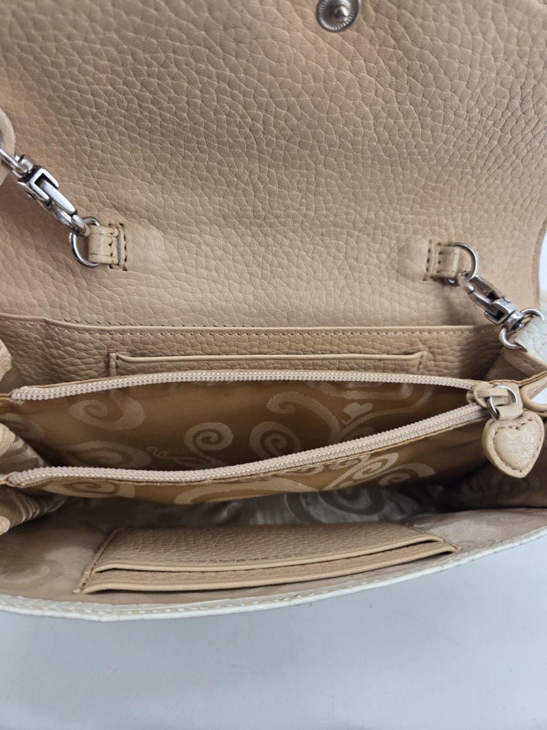Vtg Brighton Off White Crocodile Leather Embroidered Flower Wallet Crossbody Bag image 9