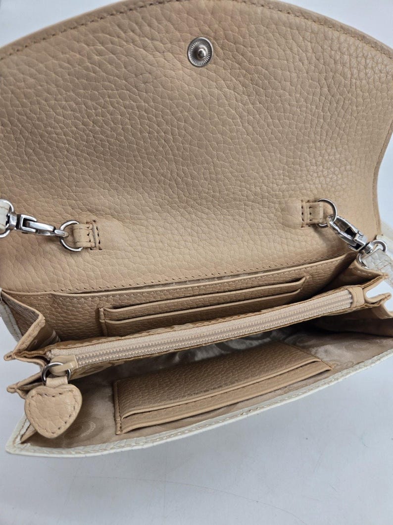 Vtg Brighton Off White Crocodile Leather Embroidered Flower Wallet Crossbody Bag image 7