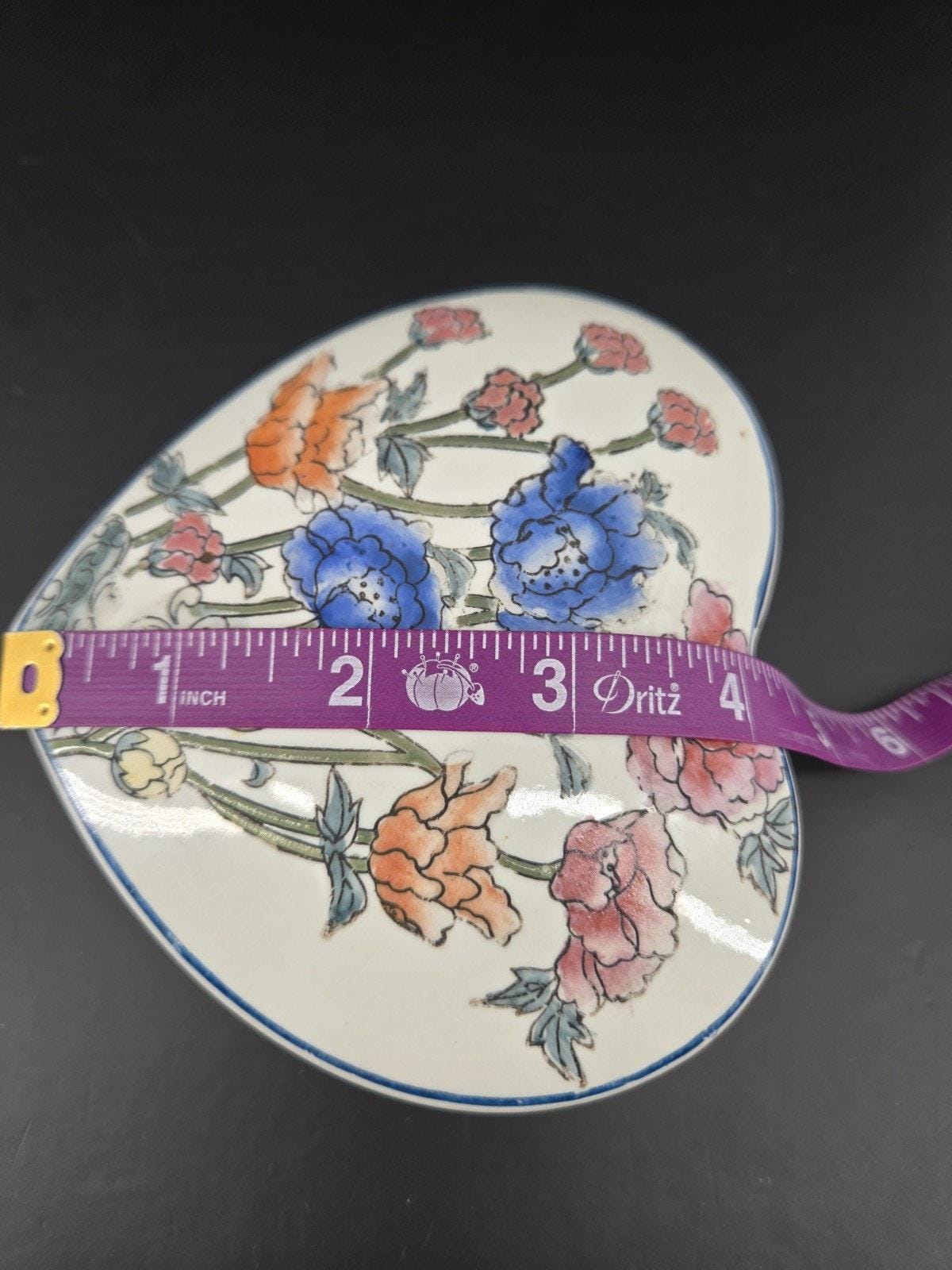 ヴィンテージ 70年代 花柄 陶器 ハート 蓋付き 小物入れ WBI 中国