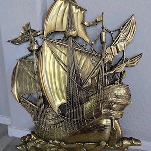 VTG halverwege de eeuw 1958 gouden 3D Spaans galjoen zeilschip muurplaquette Homco 3663