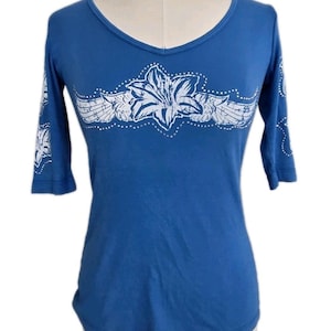 Y2K 90s Avangard USA Rhinestone Cyber Punk Floral Double Graphic TShirt Top Sz M