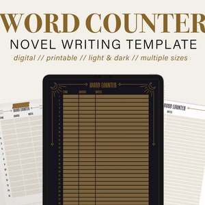 Word Count Tracker NaNoWriMo Novel Writing Outline | Digital Printable Template | Lunar Witch Aesthetic