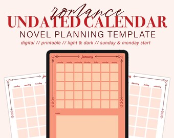 Romance | Undated Calendar | Digital Printable Template | Story Planning Novel Writing Outlining
