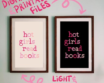 Book Lovers Dorm Wall Art | Bookish Reading Nook Decor | Digital Download Printable Reader Art Print | Hot Girls Read Books Poster