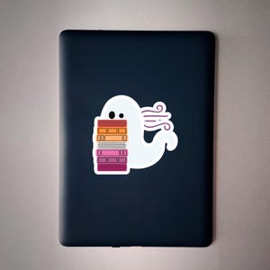 Sapphic Cute Spooky Halloween Reading Ghost Lesbian Pride Sticker | Kindle Sticker | Book Lovers Sticker | Bookish Sticker | Laptop Sticker