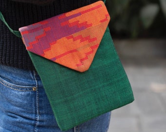 Color Block Women’s Handmade Side Purse With Adjustable Strap. Made With Fabric