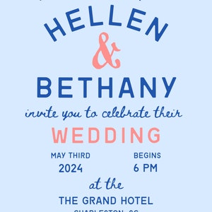 Kitschy Blue and Pink Wes Anderson Inspired Wedding Invitation Suite Digital Download