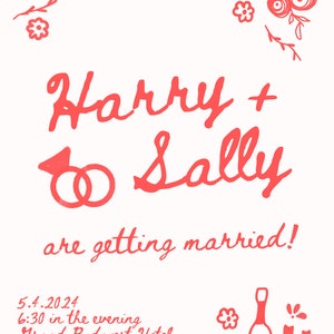 Kitschy Pink and Red Wes Anderson Inspired Wedding Invitation Suite Digital Download