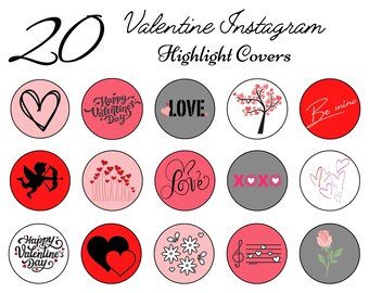 Valentine Instagram Highlight Covers | 20 Highlights in 5 colors | Minimal | Hearts | Valentines Day | Influencer