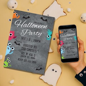 Halloween E-VITE |  Monster Party E-VITE | 5x7 Digital Download Monster Birthday Party E-VITE | Halloween Party Invitation