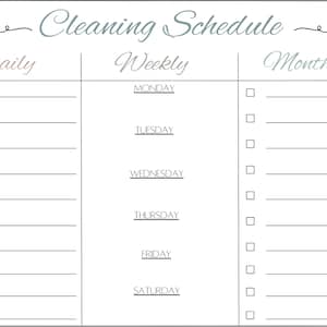 Cleaning Schedule | Daily | Weekly | Monthly | Minimal | Printable ...