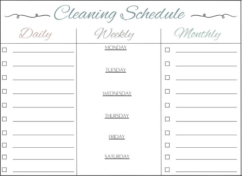 Cleaning Schedule | Daily | Weekly | Monthly | Minimal | Printable ...