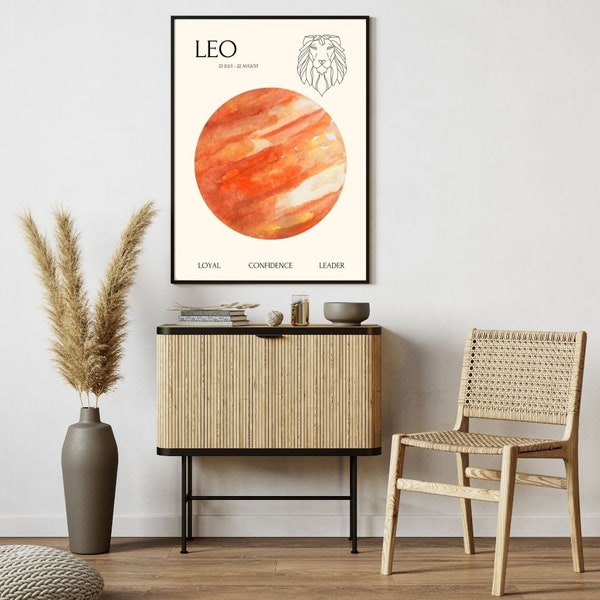 LEO Wall Art Zodiac Poster Printable, Leo Art, Gift, Cosmic Wall Art, Horoscope Gifts, Astrology Art, Spiritual Art Print