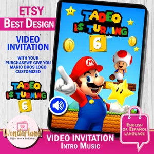 Mario Geburtstagseinladung, Mario Bros Geburtstagseinladung, Super Mario Geburtstagseinladung, Super Mario Bros Videoeinladung, mario einladen