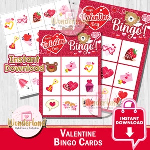 Valentine&#39;s Day Bingo, 8 Valentine&#39;s Day Bingo Cards, Valentine&#39;s Day Activity, Kids Valentine&#39;s Party Game, Valentine&#39;s Classroom Activity