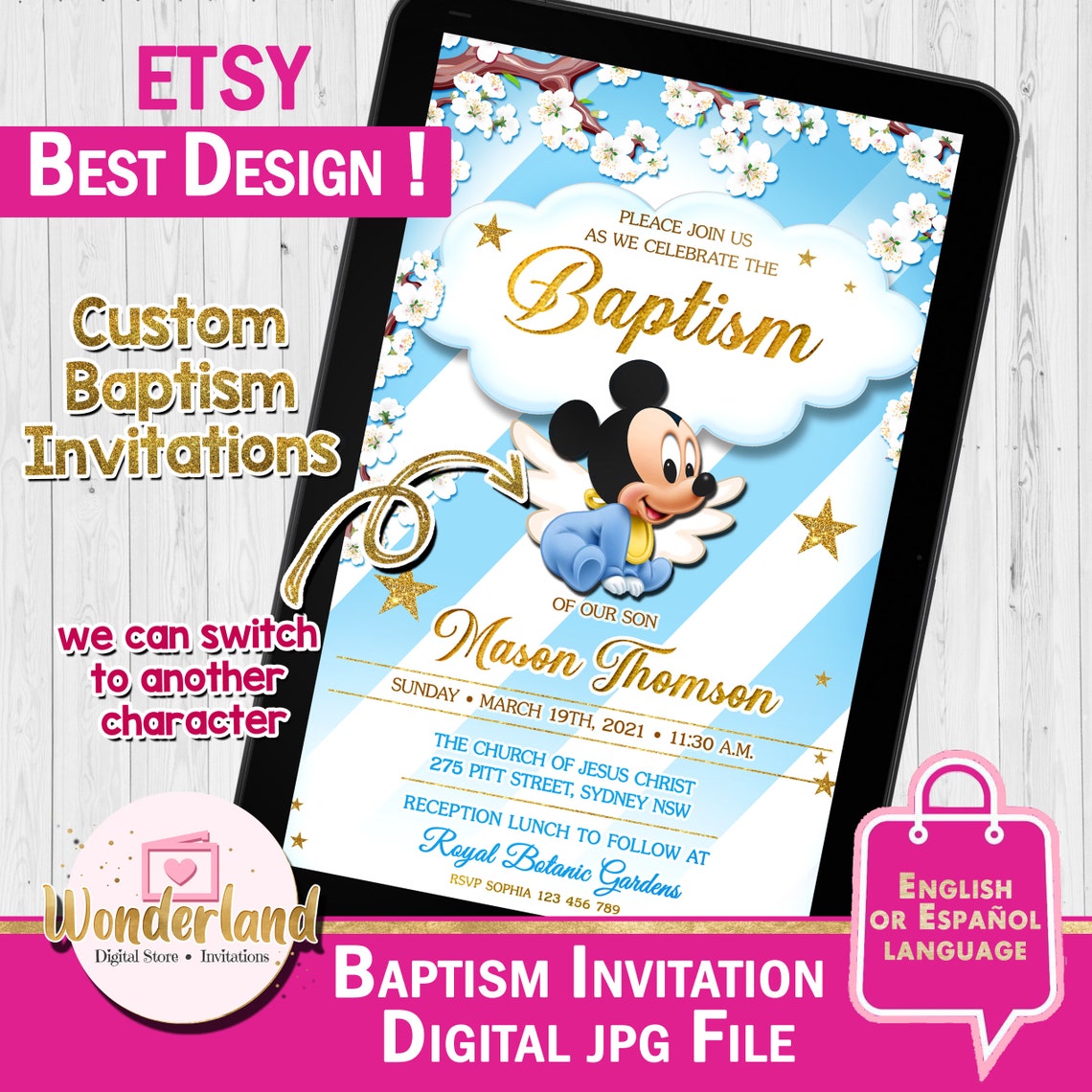 Baptism Invitation Mickey Mouse, Mickey Mouse Invitacion De Bautizo De