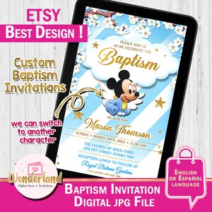 Convite de batismo Mickey Mouse, Convite de bautizo de mickey mouse bebe, Convite de batismo, convites de bebê mickey mouse