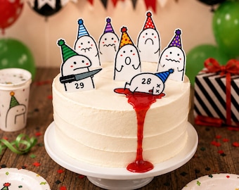Funny Meme Cake Topper | Birthday Meme Cake Decorations | Cute Stick Figure Cupcake Toppers | Whimsical Party Hat Character Toppers Set, PDF
