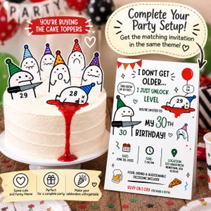 Funny Meme Cake Topper | Birthday Meme Cake Decorations | Cute Stick Figure Cupcake Toppers | Whimsical Party Hat Character Toppers Set, PDF image 6