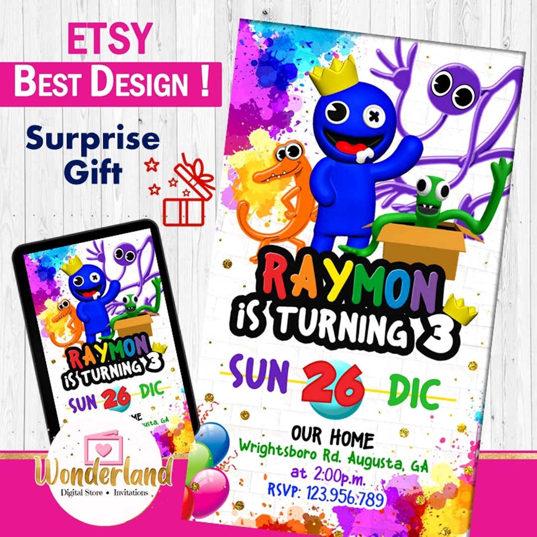 Rainbow Friends Invitation, Rainbow Friends Theme Birthday Party