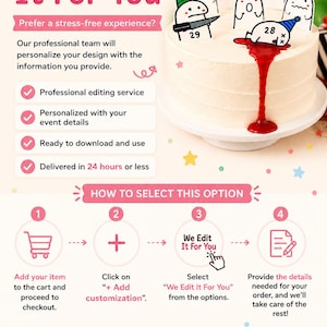 Funny Meme Cake Topper | Birthday Meme Cake Decorations | Cute Stick Figure Cupcake Toppers | Whimsical Party Hat Character Toppers Set, PDF image 2