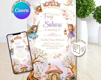 Editable Fairy Birthday Invitation, Video Template (Instant Download)