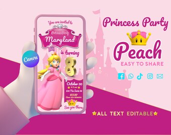 Princess Peach Birthday Invitation | Editable Mario Card (Digital)