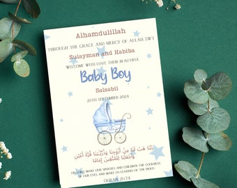 Baby Birth announcement card, New born baby boy gift, Digital Birth announcement, Personalised baby gift, custom made birth announcement,