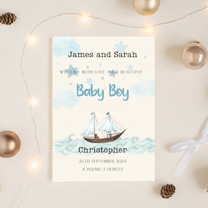 Baby Birth announcement, Due date Newborn baby boy gift, Digital Birth announcement, custom made baby gift, personalised birth announcement,