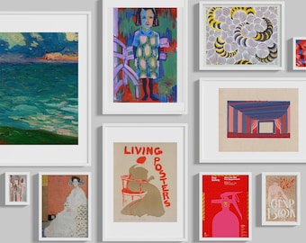 Printable Vintage Gallery Wall, Bright Art Prints, Pink Gallery Wall, Eclectic Gallery Wall, Contemporary Art Set, Maximalist Art Prints