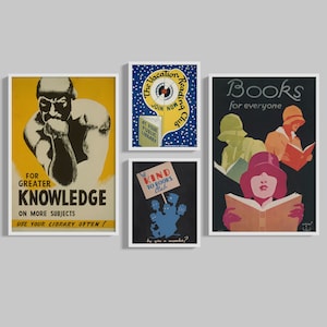 Vintage Book Posters, Home Library, Bookish Aesthetic, Vintage Posters, Mid Century Mod Art, Reading Art, Library Aesthetic, Library Decor