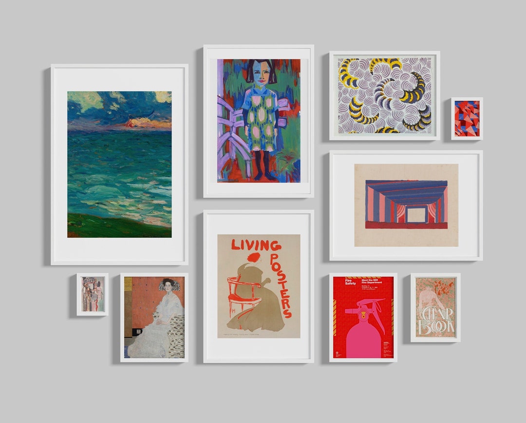 Printable Vintage Gallery Wall, Bright Art Prints, Pink Gallery Wall ...