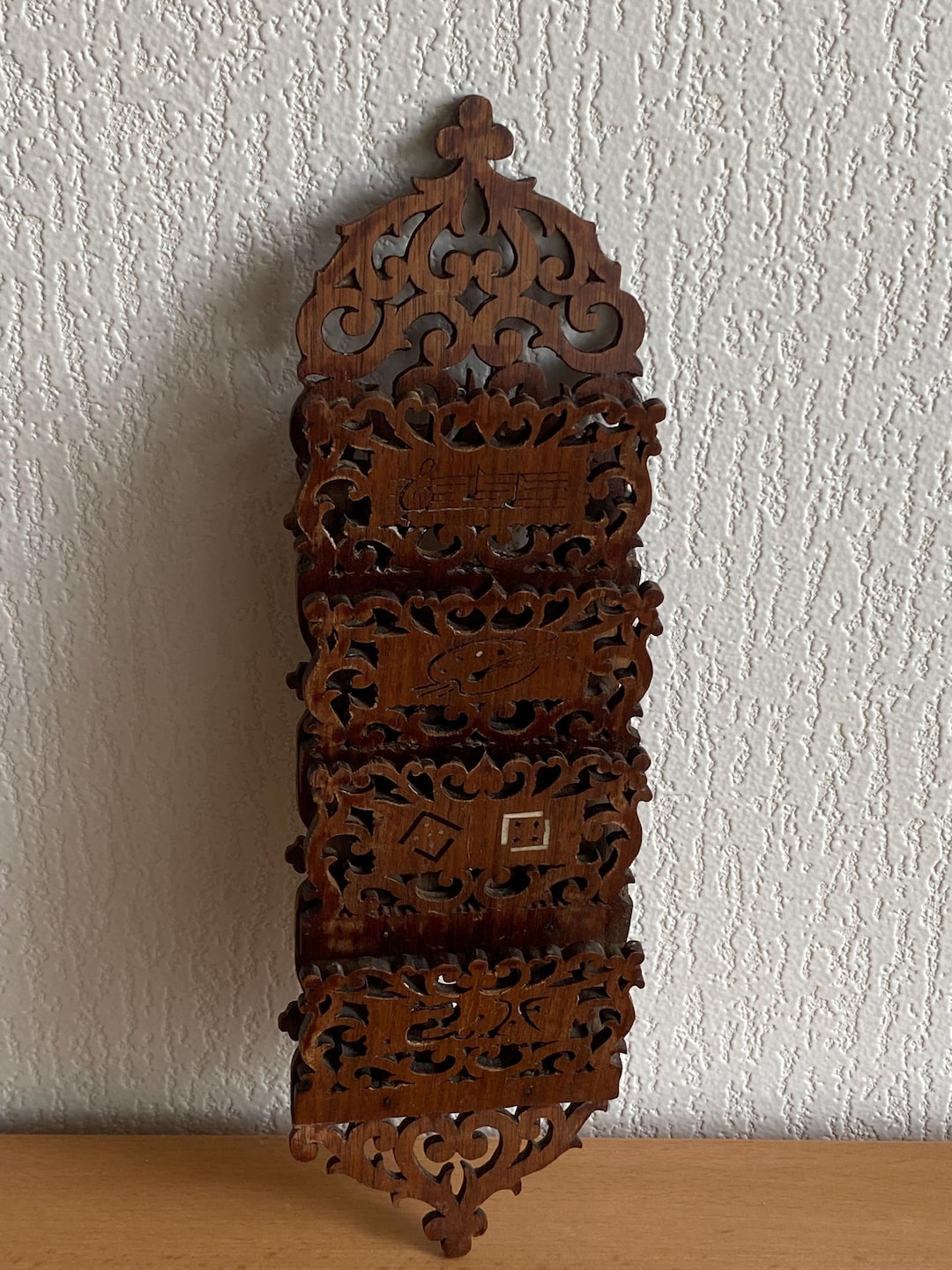 Antique Hand-carved Wooden Card & Letter Holder Ornate Victorian-style ...