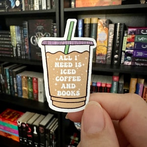 Iced Coffee and Books, stickers for kindle/laptop, book lover gift, water bottle sticker, reading decal, best friend gift