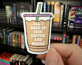 Iced Coffee and Books, stickers for kindle/laptop, book lover gift, water bottle sticker, reading decal, best friend gift