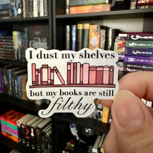 I Dust my Shelves but my Books are Still Filthy, stickers for kindle/laptop, water bottle sticker, reading decal, best friend gift