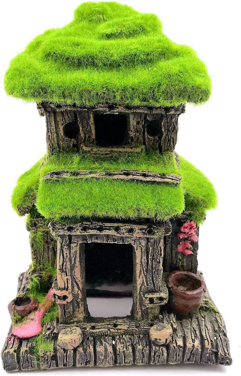 Aquarium Decorations Fish Hideout House Betta Cave With Green Etsy