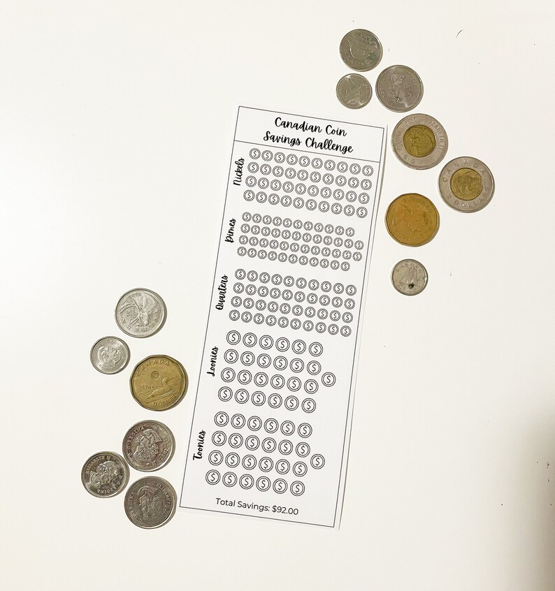 COIN SAVINGS TRACKER Canadian Coin Tracker Coin Savings Challenge Etsy
