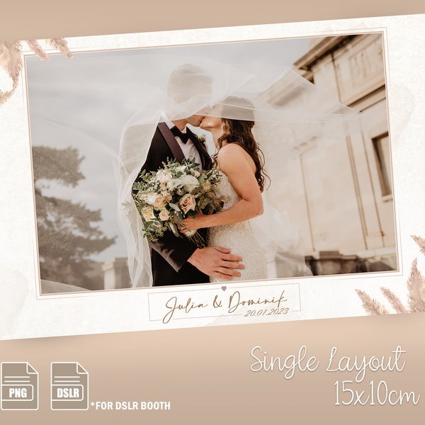 Hochzeit Fotobox Vorlage, Wedding Photo Booth Template (single), (4x6/10x15), personalisiert - "Bohoo Wedding", (PNG, PSD, DSLR-Booth)