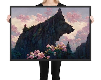 Wolf Mountain Framed Print, Original Art Piece, Wall Art, Nature Art, Home Decor, Studio Ghibli