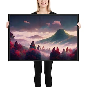 Mountain Forest 1 Framed Print, Original Art Piece, Studio Ghibli, Wall Art, Home Decor