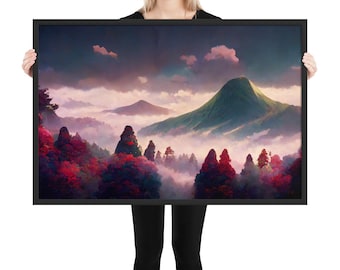 Mountain Forest 1 Framed Print, Original Art Piece, Studio Ghibli, Wall Art, Home Decor