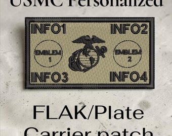 USMC Bagby green FLAK/ plate carrier patch- 2 customizable emblems-4 customizable text/info fields- hook and loop patch unit emblems