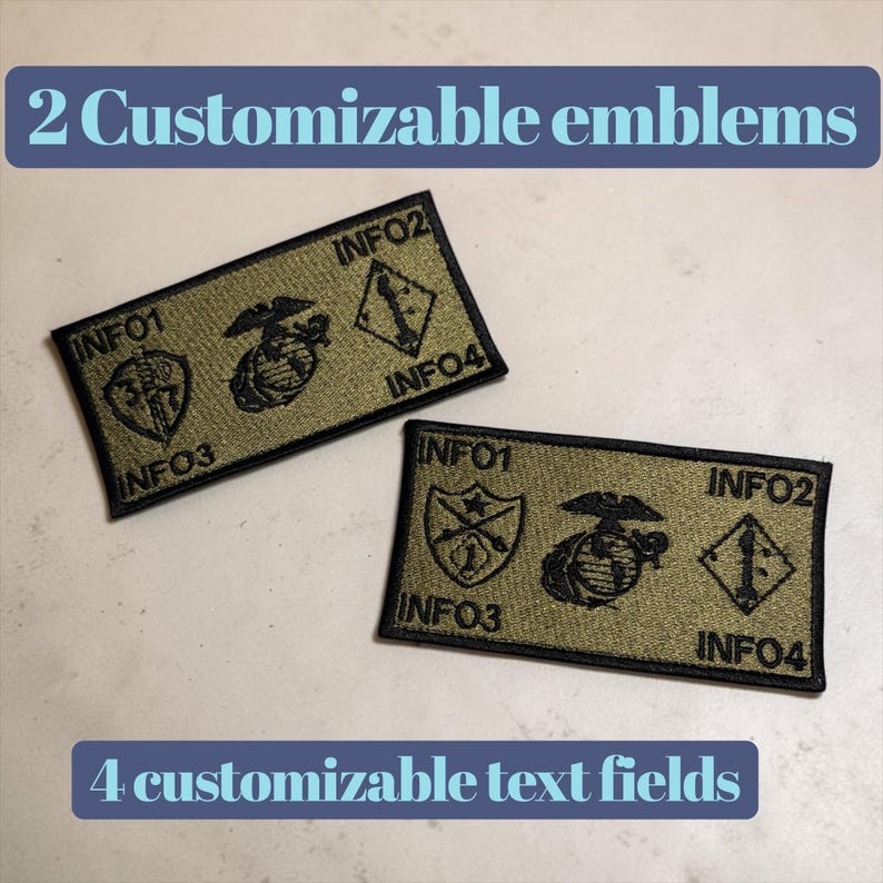 USMC Bagby grön FLAK/plate carrier-märke - 2 anpassningsbara emblem - 4 anpassningsbara text-/infofält - kardborremärken för enhetsemblem bild 3