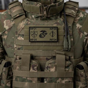 USMC Bagby grön FLAK/plate carrier-märke - 2 anpassningsbara emblem - 4 anpassningsbara text-/infofält - kardborremärken för enhetsemblem bild 2