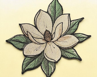Parche de flores de magnolia (varios tamaños, termoadhesivo o con velcro)