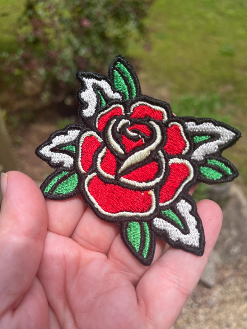Fort Rose Patch Rose Tattoo Embroidered Patch: Iron-on or Hook and Loop (3